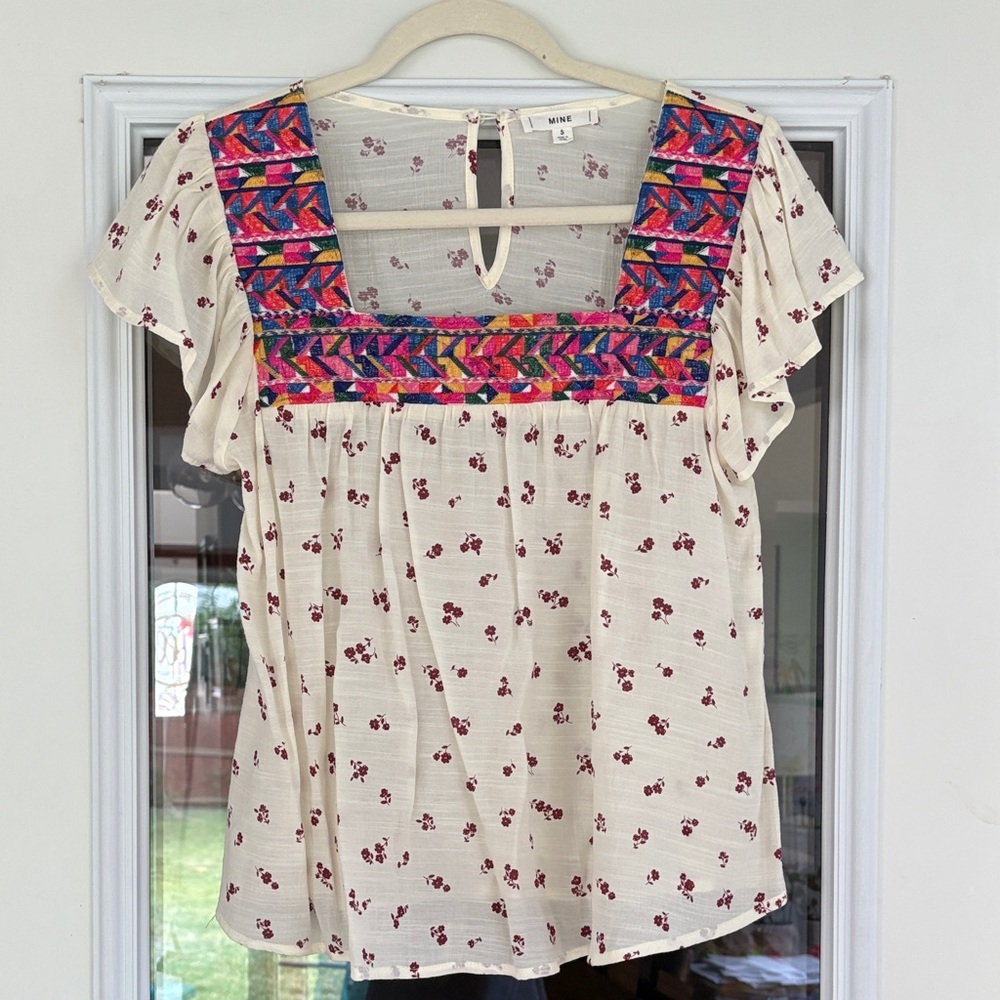 Mine Cream Blouse with Multicolor Embroidery size Small